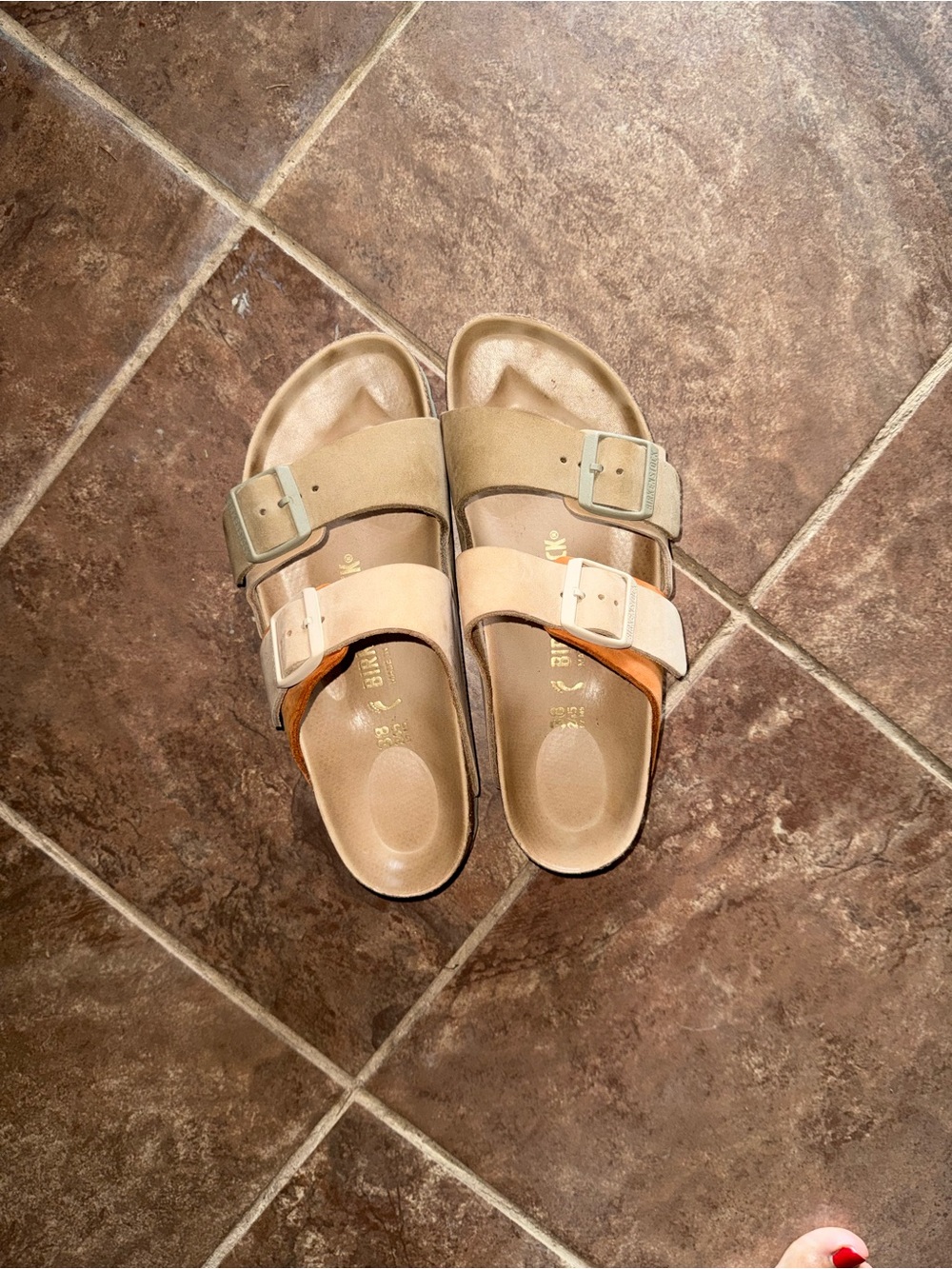 Birkenstock Arizona Split two-strap sandals in khaki and tan